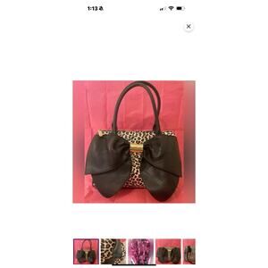Betsy Johnson Leopard Bow Satchel Bag Y2K 90s Black Brown Paris Hilton